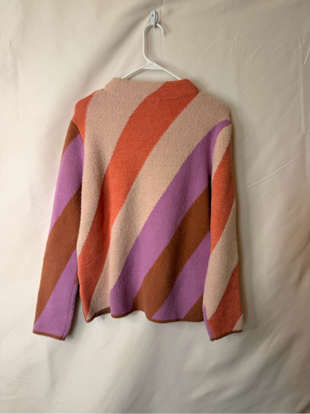 Diagonal Stripe Crewneck Sweater in Beige, Orange & Purple - Picture 2 of 4